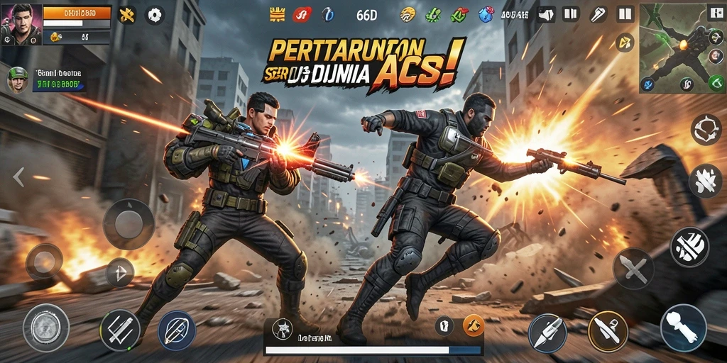 Tangkapan layar gameplay <strong>66D</strong> menunjukkan aksi menegangkan dalam pertempuran.
