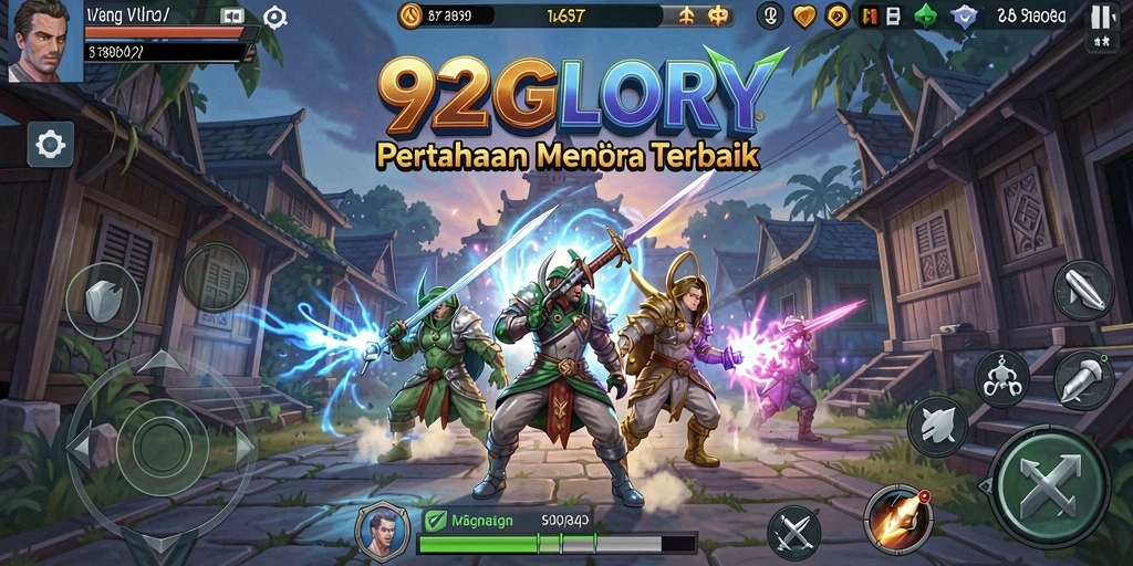 Tampilan seru dari gameplay 92GLORY dalam pertahanan markas.