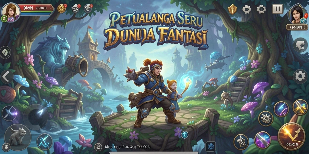 Gameplay seru di dunia fantasi 9N9N dengan karakter unik.