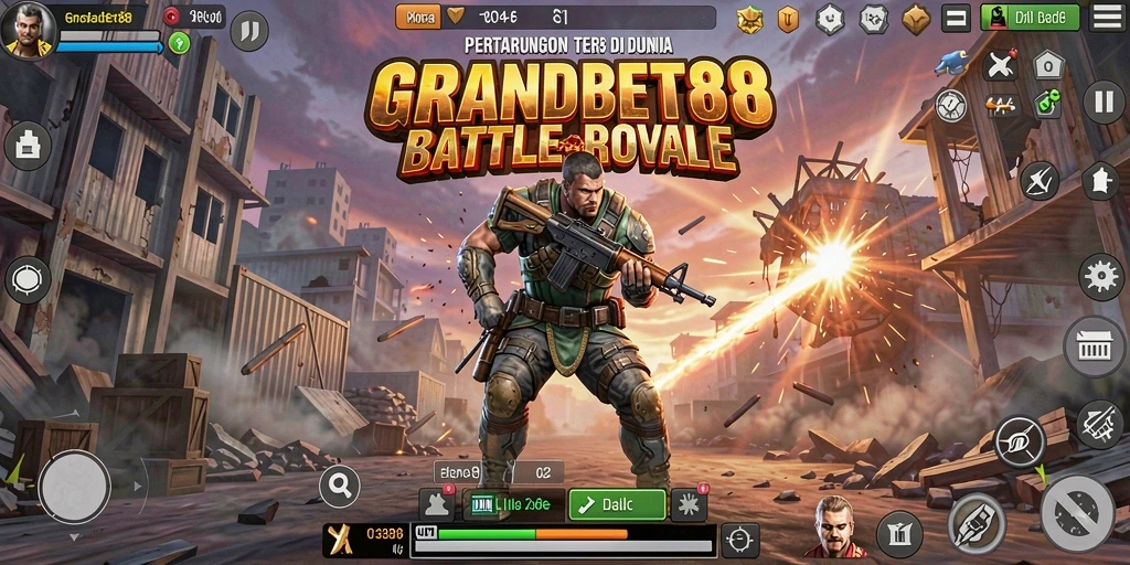 Tampilan gameplay GRANDBET88 yang seru dalam pertarungan Battle Royale.