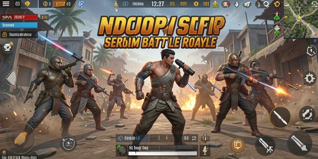 Tangkapan layar INDORP menampilkan aksi pertempuran yang intens di dunia Battle Royale.
