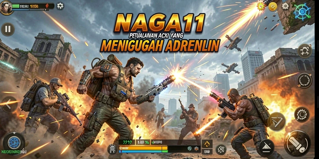 Tampilan gameplay menegangkan di NAGA11 dengan aksi yang cepat dan grafis menakjubkan.