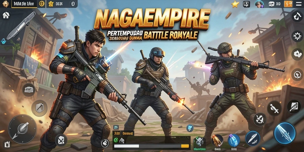 Tampilan gameplay mendebarkan NAGAEMPIRE di arena Battle Royale.