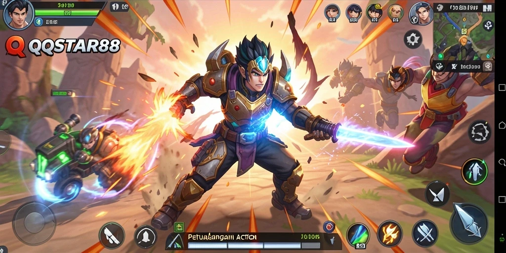 Tangkapan layar QQSTAR88 menampilkan aksi intens dengan grafis yang memukau.