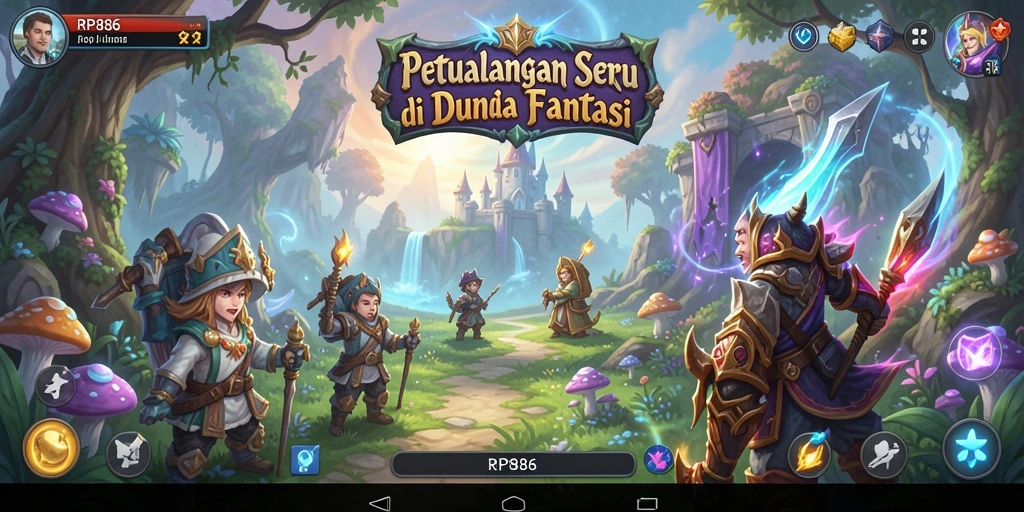 Tampilan gameplay RP886 dengan karakter yang sedang berpetualang.