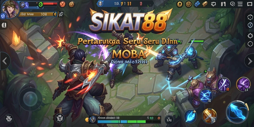 Screenshot gameplay SIKAT88 yang menunjukkan pertempuran seru antar hero.