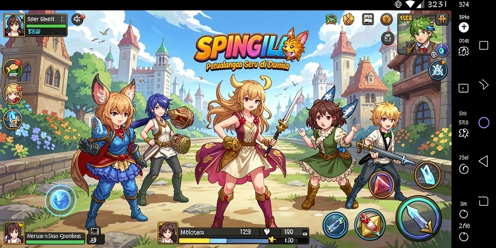 Tampilan gameplay SPINGILA menunjukkan aksi karakter dalam pertarungan anime yang seru.